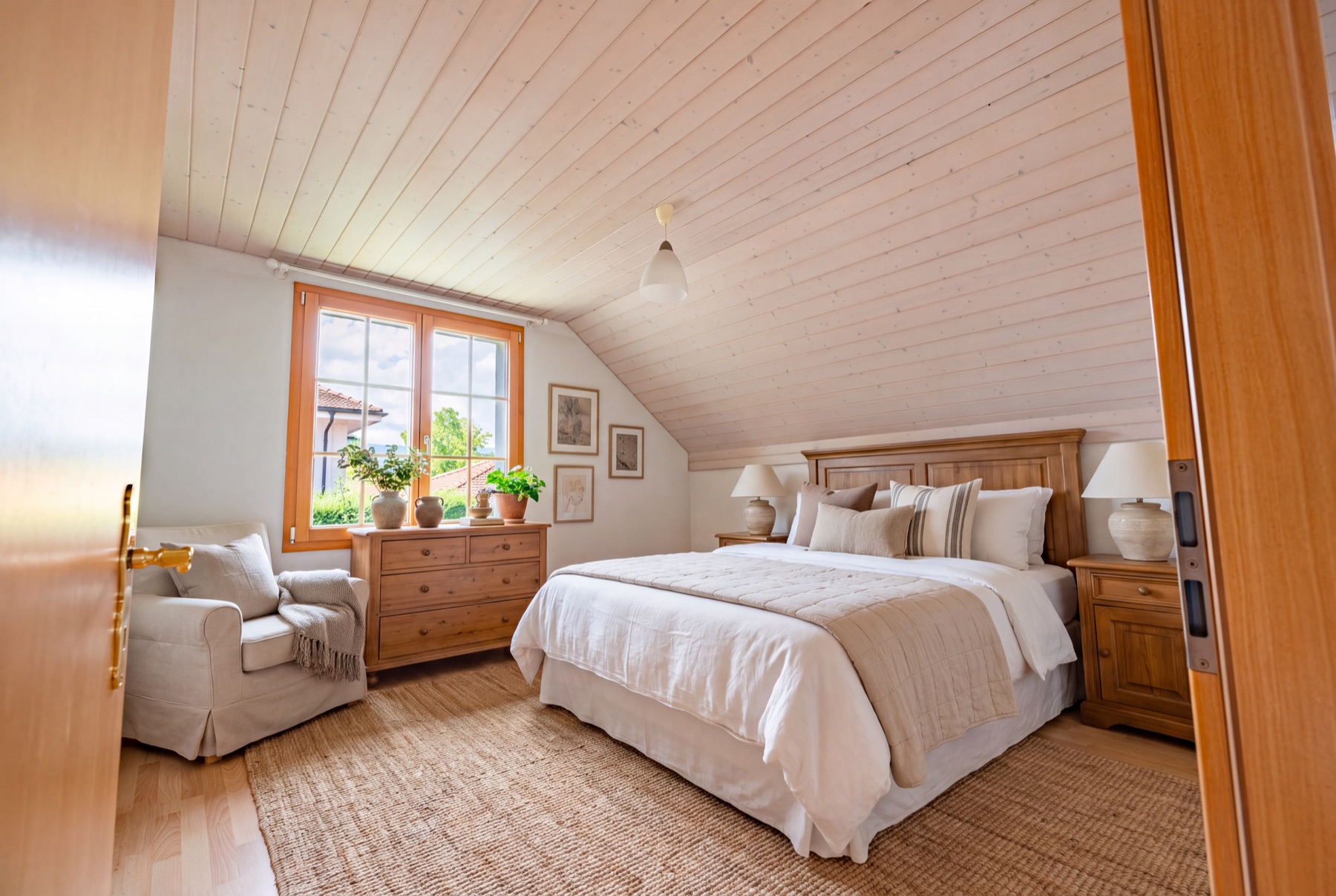 Projection d’aménagement d’une chambre en bois et tons naturels