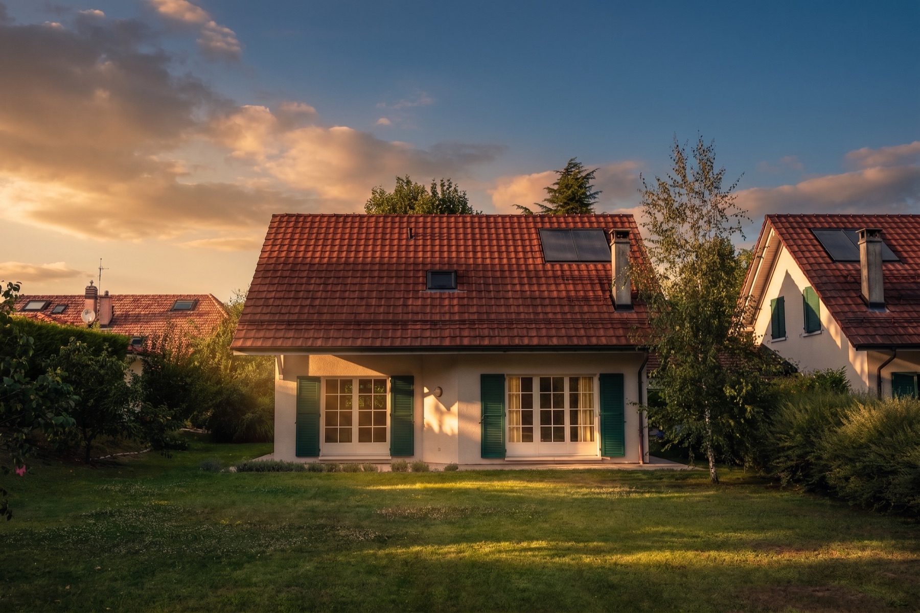 Projection extérieure d’une villa et de son jardin